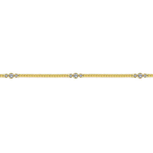 14K Yellow Gold Tennis Bracelet with Bezel Set Diamond Stations