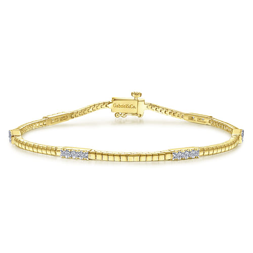 14K Yellow Gold Tennis Bracelet with Diamond Stations