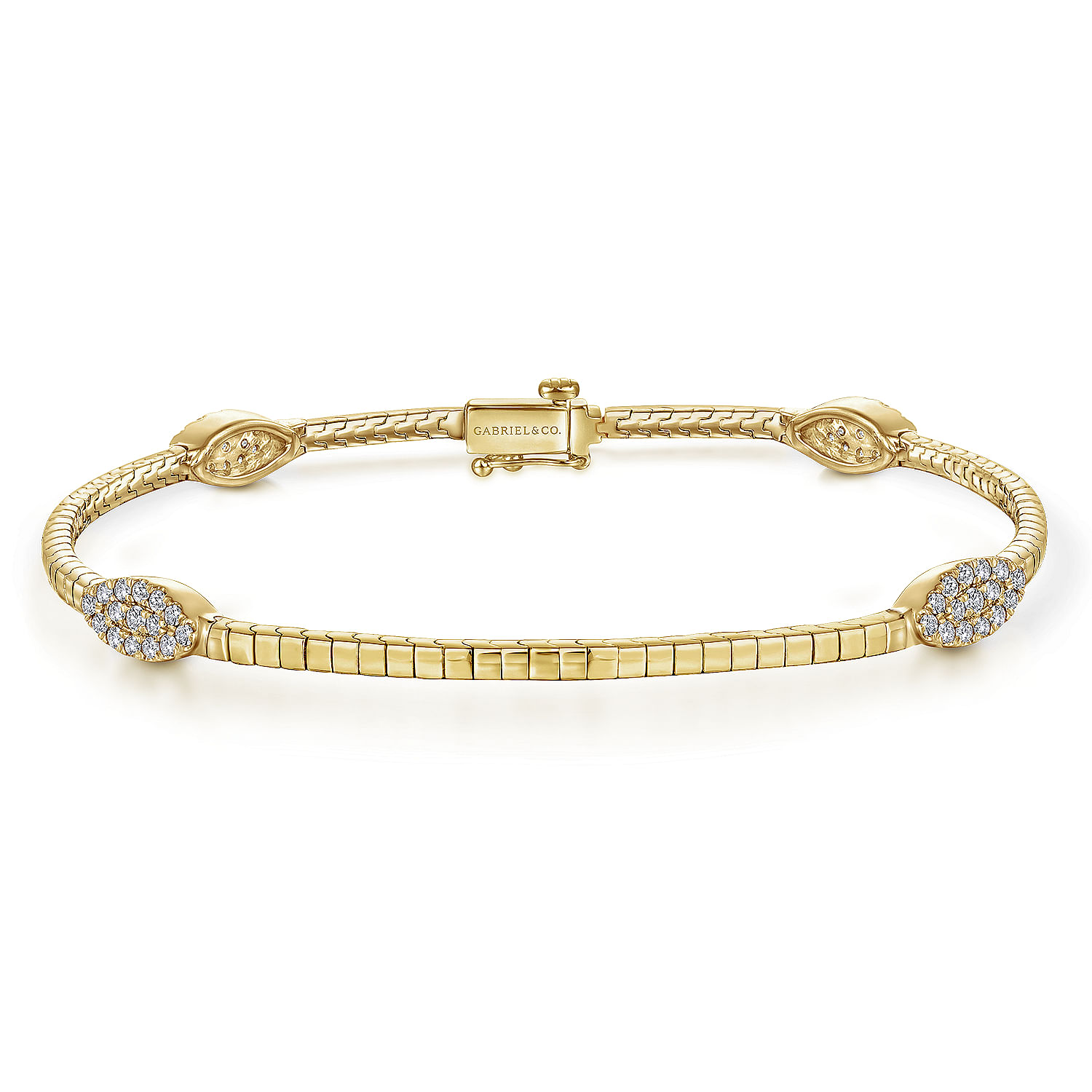 14K Yellow Gold Tennis Bracelet with Marquise Cluster Diamond Stations
