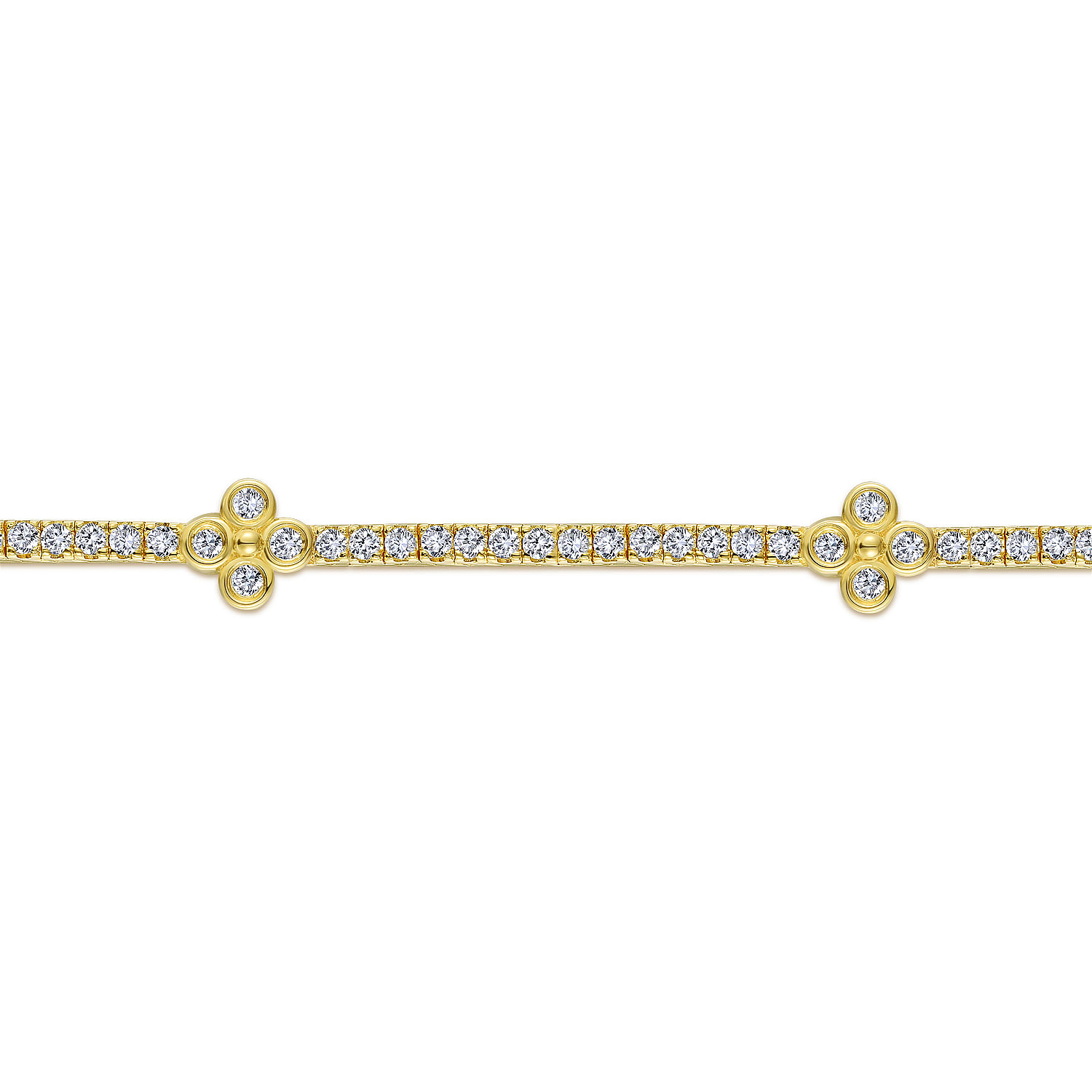 14K Yellow Gold Tennis Bracelet with Quatrefoil Diamond Stations