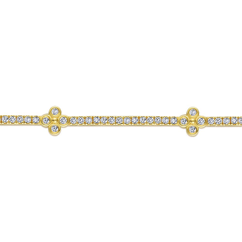 14K Yellow Gold Tennis Bracelet with Quatrefoil Diamond Stations