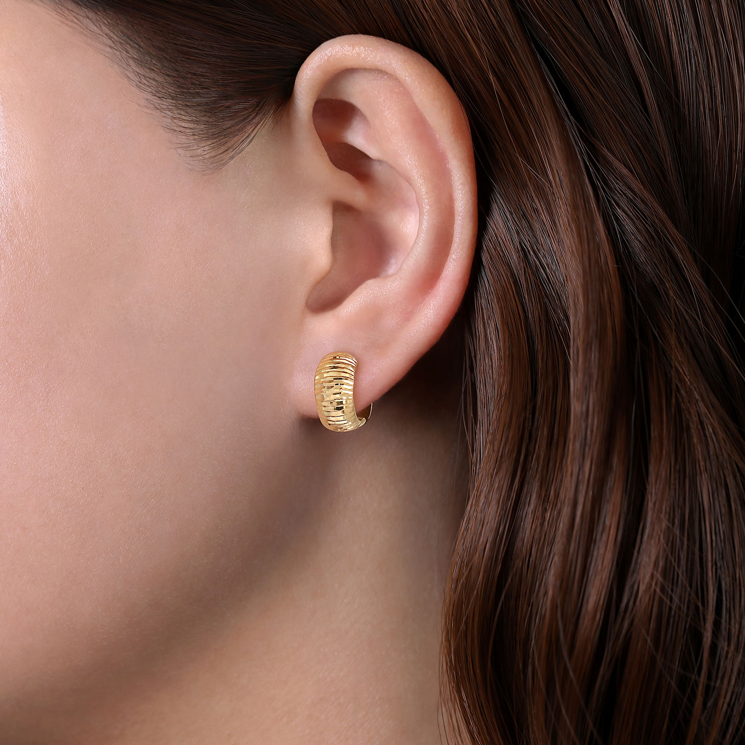 14K Yellow Gold Textured Huggie Earrings