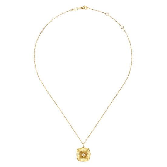 14K Yellow Gold Textured Locket Necklace with Diamond Center angle 4