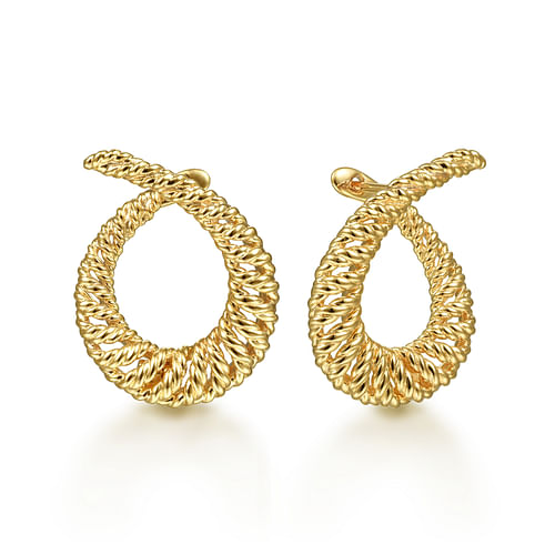 14K Yellow Gold Textured Swirl Bypass Hoop Earrings