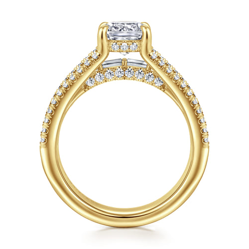14K Yellow Gold Three Row Cushion Cut Diamond Engagement Ring