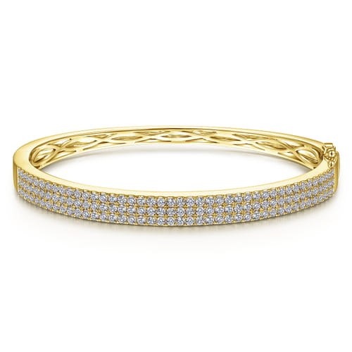 14K Yellow Gold Three Row Diamond Bangle
