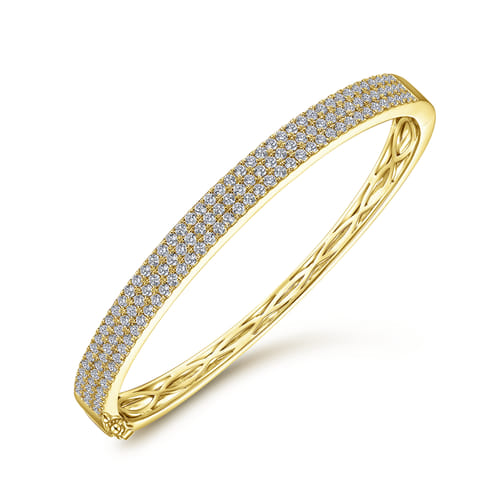 14K Yellow Gold Three Row Diamond Bangle