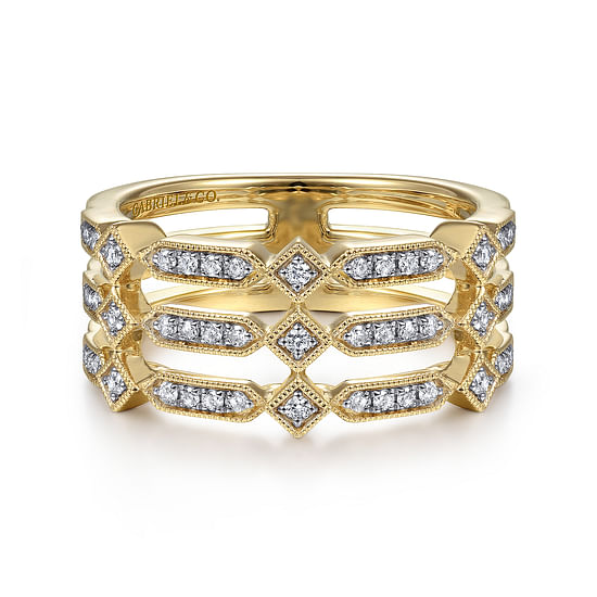 Gabriel - 14K Yellow Gold Three Row Diamond Ring