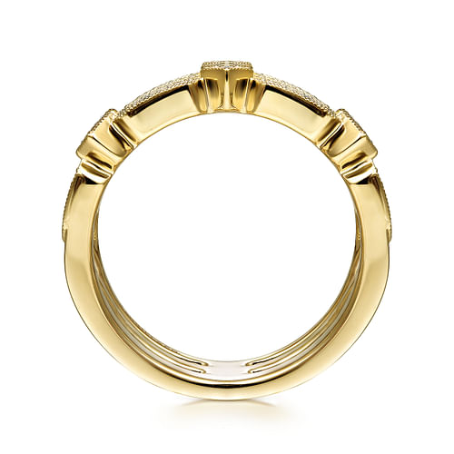 14K Yellow Gold Three Row Diamond Ring