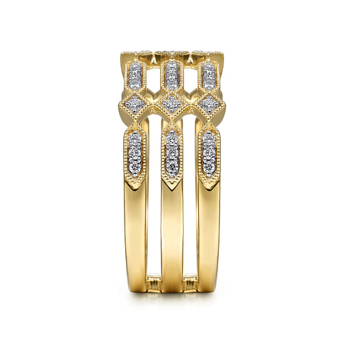 14K Yellow Gold Three Row Diamond Ring