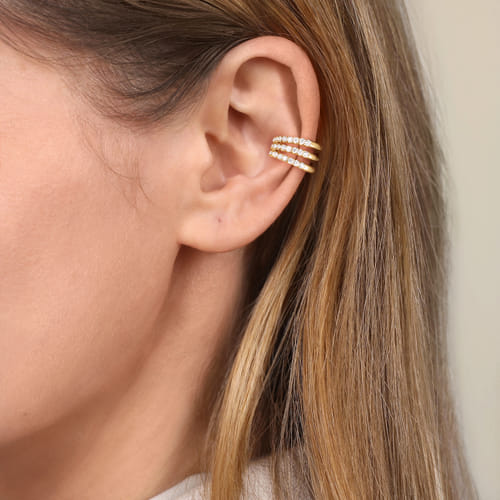 14K Yellow Gold Three Row Diamond Single Ear Cuff 14K Yellow Gold Three Row Diamond Single Ear Cuff