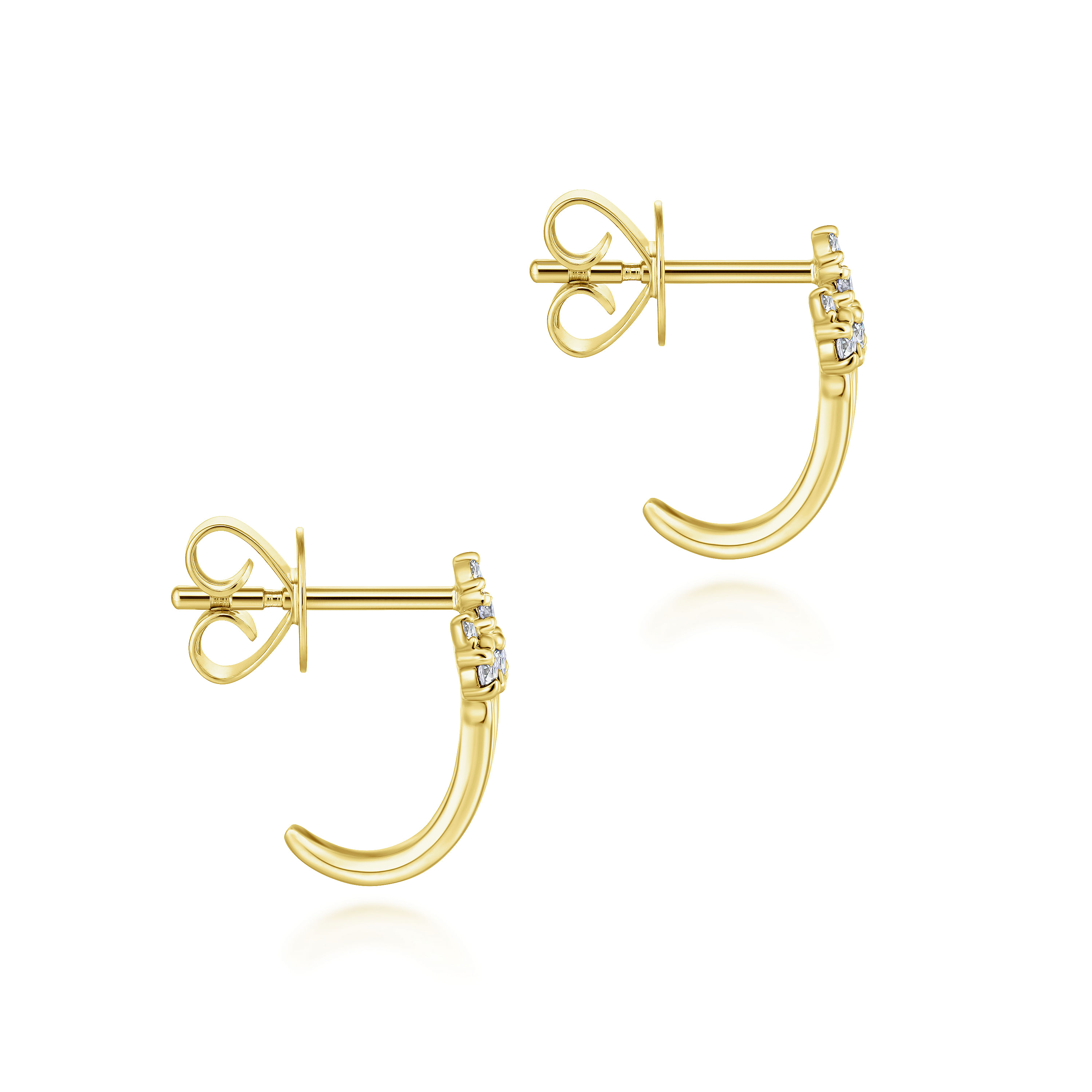 14K Yellow Gold Three Row Diamond Tip Stud Earrings