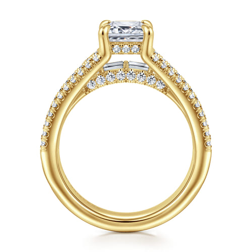 14K Yellow Gold Three Row Emerald Cut Diamond Engagement Ring