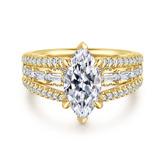 Gabriel - 14K Yellow Gold Three Row Marquise Shape Diamond Engagement Ring