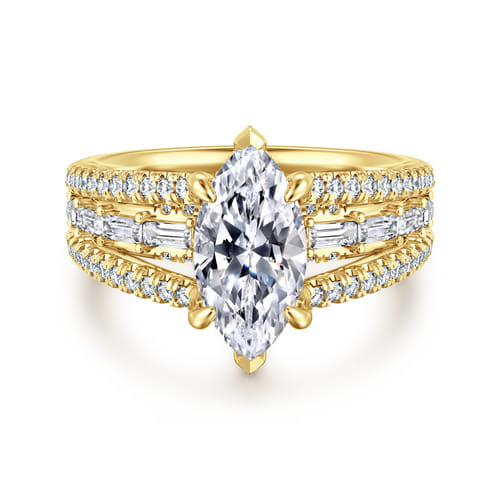 14K Yellow Gold Three Row Marquise Shape Diamond Engagement Ring 14K Yellow Gold Three Row Marquise Shape Diamond Engagement Ring