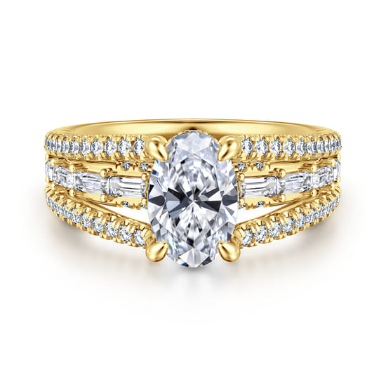Gabriel - 14K Yellow Gold Three Row Oval Diamond Engagement Ring