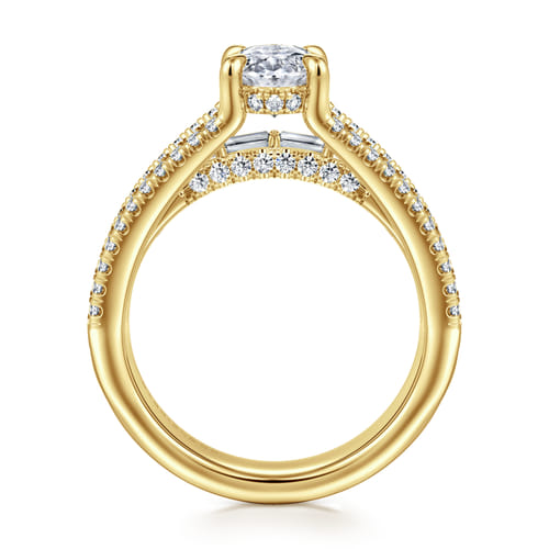 14K Yellow Gold Three Row Oval Diamond Engagement Ring