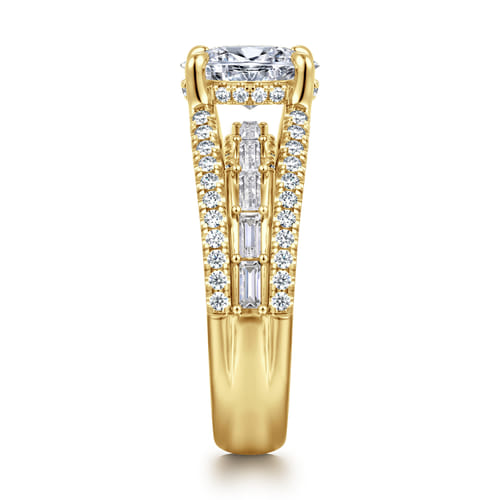 14K Yellow Gold Three Row Oval Diamond Engagement Ring