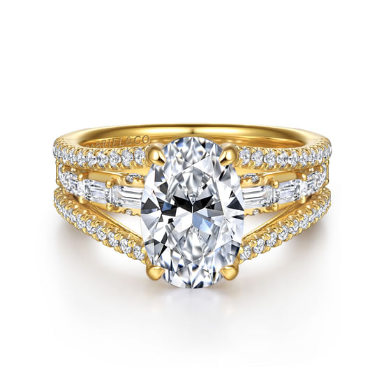Gabriel - 14K Yellow Gold Three Row Oval Diamond Engagement Ring