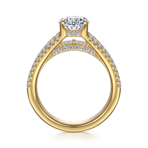 14K Yellow Gold Three Row Oval Diamond Engagement Ring