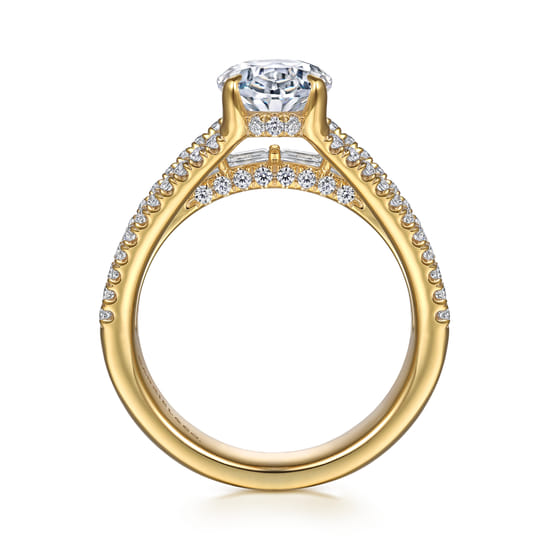 14K Yellow Gold Three Row Oval Diamond Engagement Ring angle 2