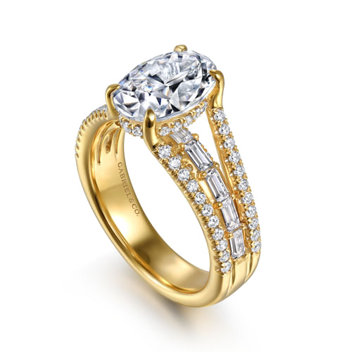 14K Yellow Gold Three Row Oval Diamond Engagement Ring