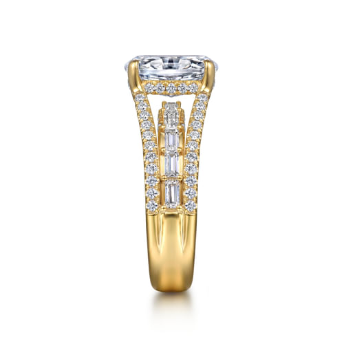 14K Yellow Gold Three Row Oval Diamond Engagement Ring