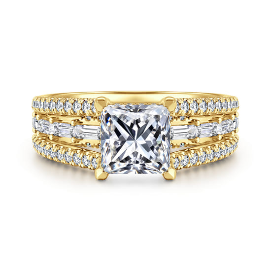 Gabriel - 14K Yellow Gold Three Row Princess Cut Diamond Engagement Ring