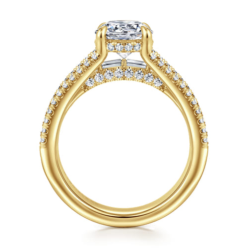 14K Yellow Gold Three Row Round Diamond Engagement Ring