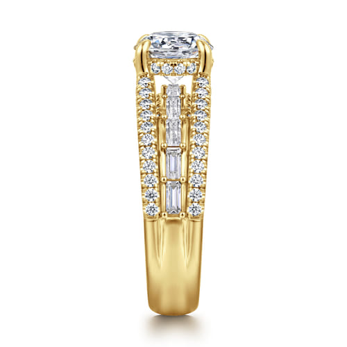 14K Yellow Gold Three Row Round Diamond Engagement Ring