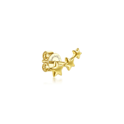 14K Yellow Gold Three Star Single Stud Earring