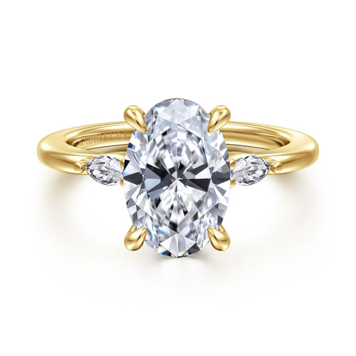 14K Yellow Gold Three Stone Oval Diamond Engagement Ring