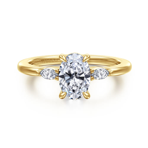 14K Yellow Gold Three Stone Oval Diamond Engagement Ring