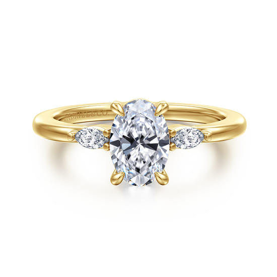 Gabriel - 14K Yellow Gold Three Stone Oval Diamond Engagement Ring