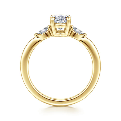 14K Yellow Gold Three Stone Oval Diamond Engagement Ring