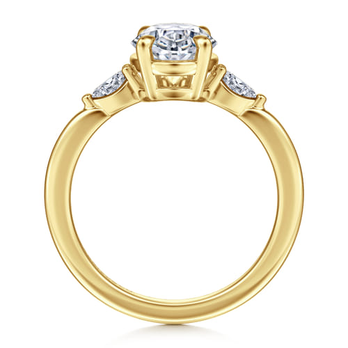 14K Yellow Gold Three Stone Oval Diamond Engagement Ring