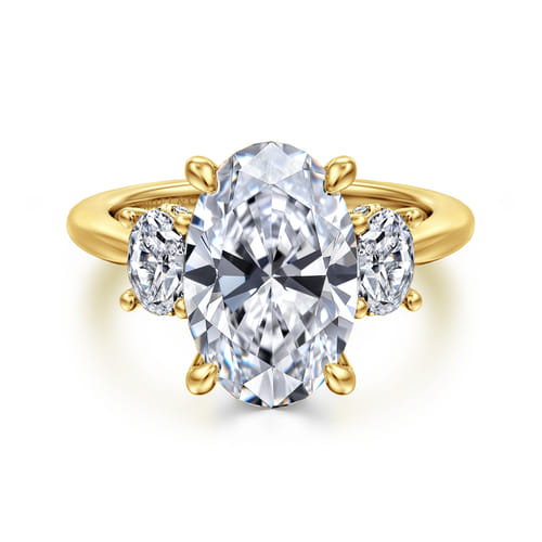 14K Yellow Gold Three Stone Oval Diamond Engagement Ring