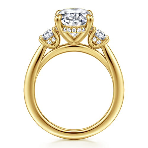 14K Yellow Gold Three Stone Oval Diamond Engagement Ring