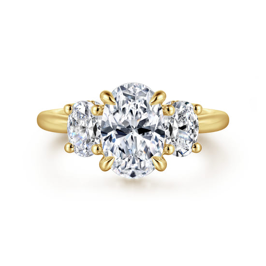 Gabriel - 14K Yellow Gold Three Stone Oval Diamond Engagement Ring