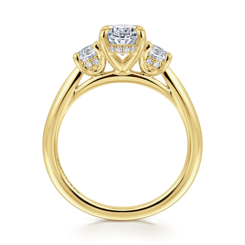 14K Yellow Gold Three Stone Oval Diamond Engagement Ring