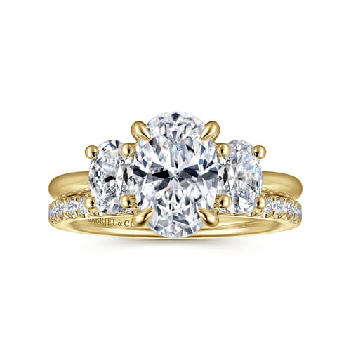 14K Yellow Gold Three Stone Oval Diamond Engagement Ring