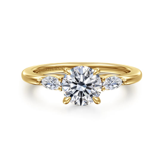 Gabriel - 14K Yellow Gold Three Stone Round Diamond Engagement Ring