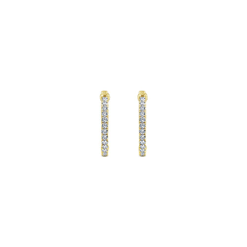 14K Yellow Gold Tiger Claw Set Diamond 15mm Round Huggie Earrings