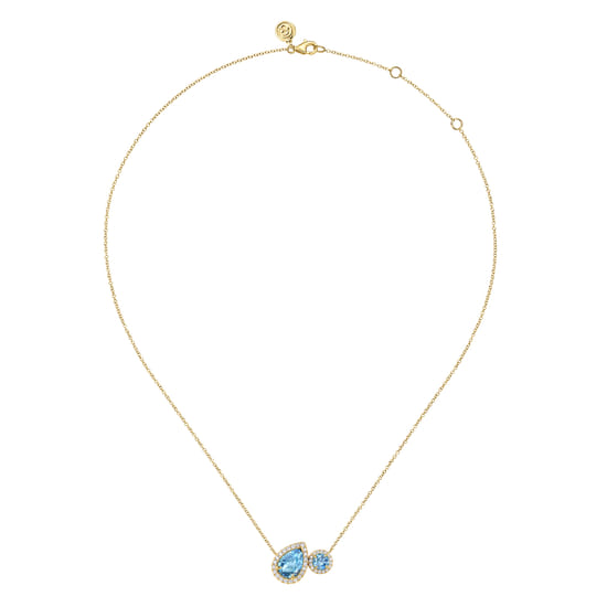 14K Yellow Gold Toi et Moi Blue Topaz and Diamond Halo Necklace angle 2