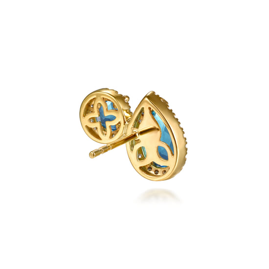 14K Yellow Gold Toi et Moi Blue Topaz and Diamond Halo Stud Earrings angle 3