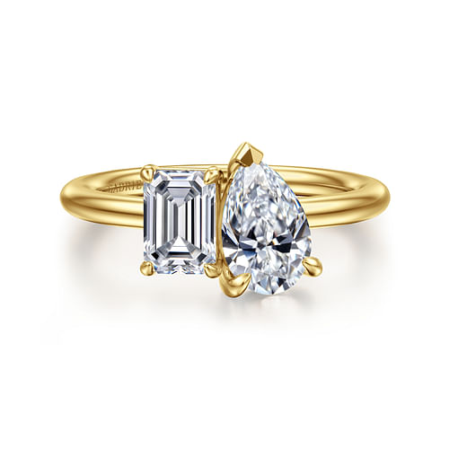 14K Yellow Gold Toi et Moi Pear Shape Diamond Engagement Ring