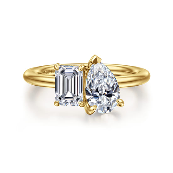 14K Yellow Gold Toi et Moi Pear Shape Diamond Engagement Ring