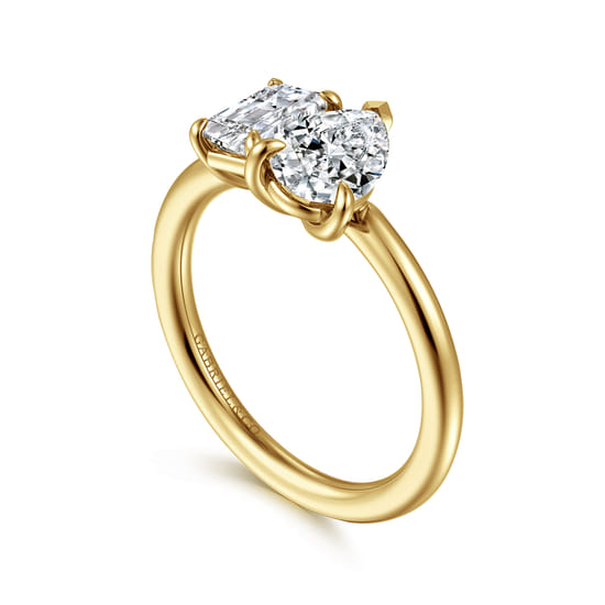 14K Yellow Gold Toi et Moi Pear Shape Diamond Engagement Ring angle 3
