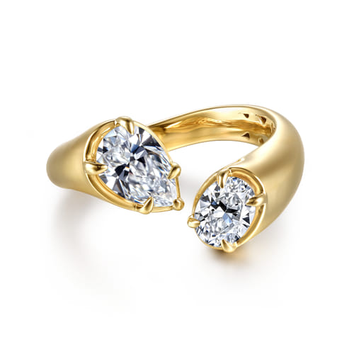 14K Yellow Gold Toi et Moi Pear Shape Diamond Engagement Ring