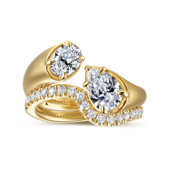 14K Yellow Gold Toi et Moi Pear Shape Diamond Engagement Ring angle 4